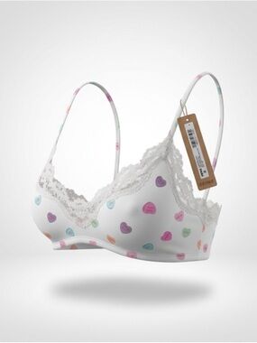 SKIMS Candy Hearts Lace Trim Bralette NWT XS Valentine Print